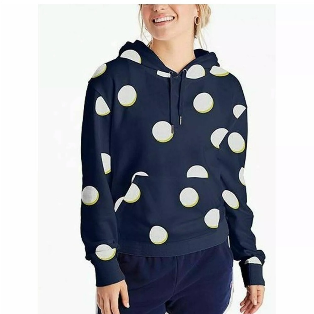 Champion Navy blue hoodie with polka dots small